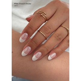 AutyaMee Semi Cured Gel Nail Strips (White French Chrome), Pearl, Glazed, 20 Pcs Gel Nail Wraps, Stickers, UV Light Required, Salon Quality, Long Lasting