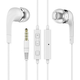 Stereo 3.5 mm in-Ear Wired Hands free with Mic for Smartphones, call receiver Earphones Pure Sound Powerful Bass, Noise Isolating One Button Multi-Function Remote-YR Dual Earpieces. (White)