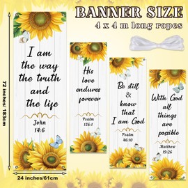 4Pcs Church Banners for Sanctuary Wall Worship Christian Banner Welcome Religious Hanging Backdrop with Scripture Inspirational Praise Hanging Porch Sign for Church Sunday School Decor(Sunflower)
