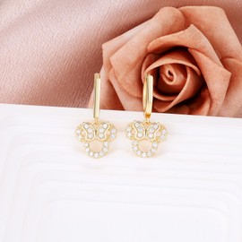 Sterling Silver Mouse Dangle Hoop Earrings for Women Sparkling Cubic Zirconia Bow Hoop Charms Earrings Hypoallergenic Animal Loop Dangling Earring Fashion Gifts for Her Daughter Granddaughter