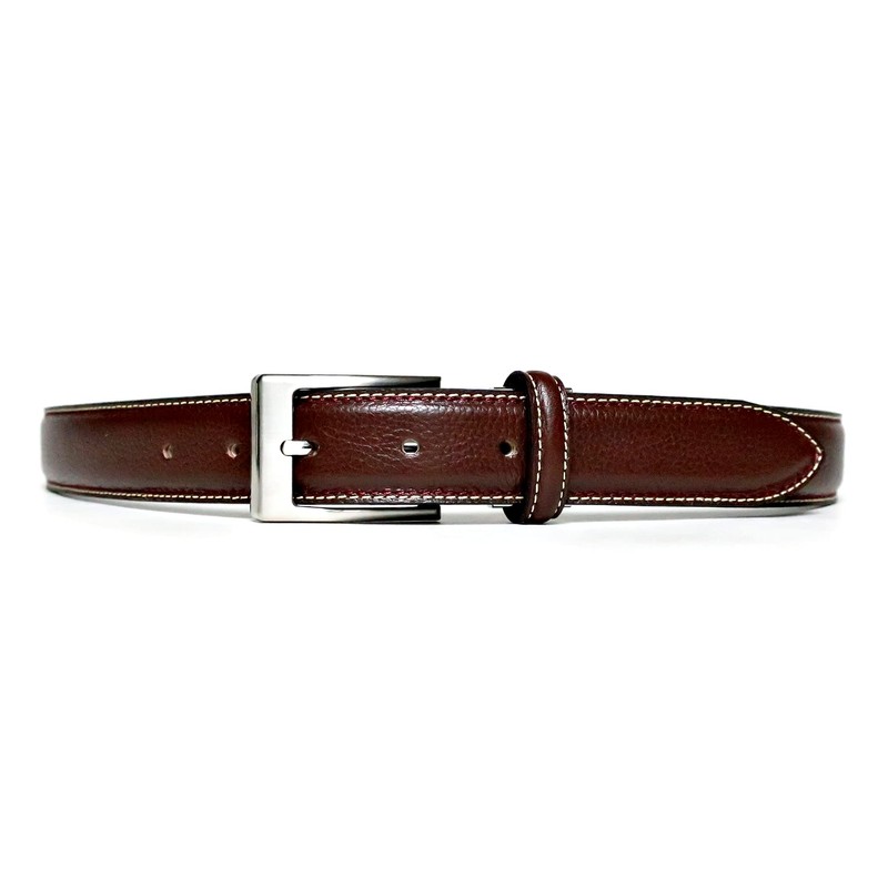KIETH Men's Shrink Leather Double Stitched Belt, Genuine Leather, Dark