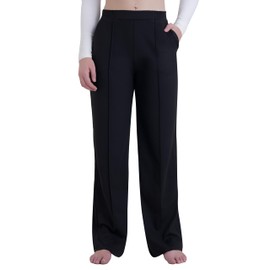 Sunzel Yoga Pants for Women with Pockets, Wide Leg Dress Pants, Business Casual & Work Sweatpants, Flowy Trousers for Travel, 32" Inseam, Black, Medium