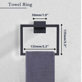 LIZWETEC 16 in Matte Black Bathroom Accessories Set, Bath Towel Bar Set, Stainless Steel Bathroom Hardware Set, Towel Racks for Bathroom Wall Mounted 5 Pcs （Black）