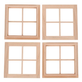 Cabilock 4pcs Dollhouse Furniture Wooden Window: 1: 12 Scale Miniatures Wood Windows for Doll House
