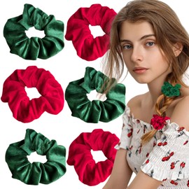 6 Pcs Big Hair Scrunchies Velvet Hair Ties Soft Elastic Hair Bands Scrunchy Hair Accessories Ponytail Holders Headwear for Women Girls Costume Party Supplies (Red Green)
