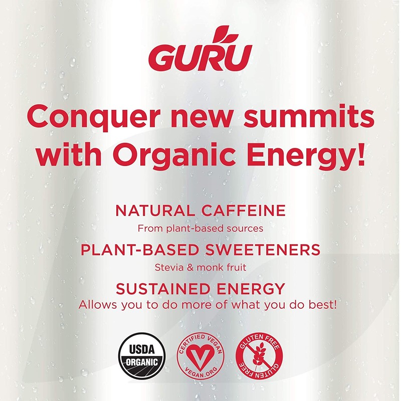 GURU Lite Organic Low Sugar Energy Drink with Green Tea,