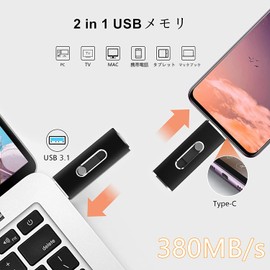 USB Memory 256GB USB 3.1 2 in 1 Type-C Max Read Speed 370MB/s Max Write Speed 380MB/s Flash Drive Dual Drive USB Thumb Drive Ultra Fast 256GB USB C Drive (Black)