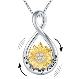 You are My Sunshine Necklace Sunflower Jewelry for Women - 925 Sterling Silver Infinity Spinner Sun Flower CZ Pendant Necklace Birthday Mother's Day Gifts for Couples Mother Daughter Chain 18"+2"