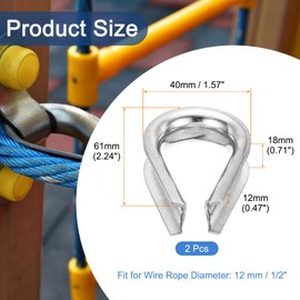 MECCANIXITY Rope Thimble 1/2"(12mm) Diameter M12 Stainless Steel Wire Rope Cable Thimble for Towing Rigging, Pack of 2