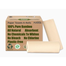 Purafide 100% Bamboo Paper Towels, Tree-Free, Chemical-Free, Lint-Free, Durable, Absorbent, Select-a-Size 2-Ply, 90 Sheets Per Roll. (PT 6 Rolls)