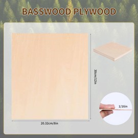 24 Pieces 1/16" x12" x 8" Craft Wood Basswood Sheets Thin Wood Slices Craft Project Board Unfinished Plywood for Laser Cutting DIY Wooden Plate Model Wooden House Aircraft School Wood Engraving