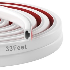 Weather Stripping Door Seal Strip, Self-Adhesive Door Weather Stripping Strip, Soundproof D Shape Waterproof Weatherstripping for Door Frame Windows Insulation (33ft, White)