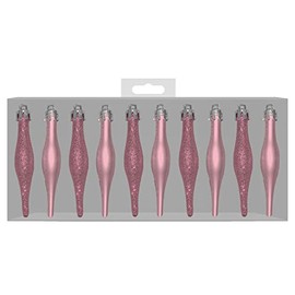 10 x Blush Pink Christmas Tree Droplet Decorations Mixed Matt & Glitter Finishes