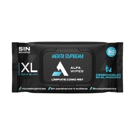 Alfa Wipes Toallitas Humedas para Adulto Extra Grandes y Gruesas, Desechables en Inodoro, Menta Suprema, Hipoalergénicas, con Aloe, Vitamina E, Manzanilla | 1 paquete con 50 toallitas