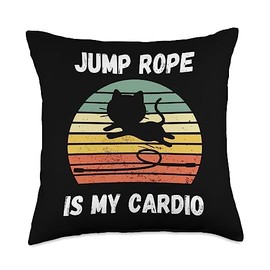 Cute Cat Jump Rope Is My Cardio Skipping Rope Lover Throw Pillow, 18x18, Multicolor