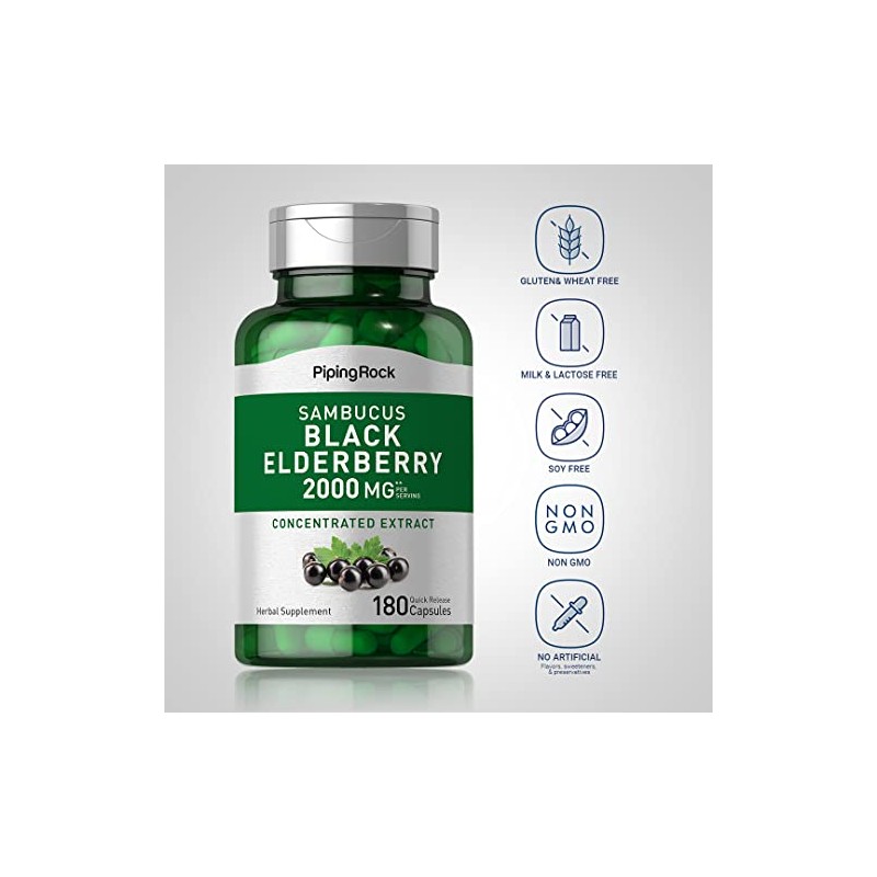 Piping Rock Black Elderberry Capsules | 180 Count | Sambucus