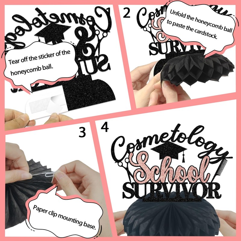 BOMXOI 8PCS Cosmetology School Survivor Honeycomb Centerpieces Cosmetology Graduation Decorations