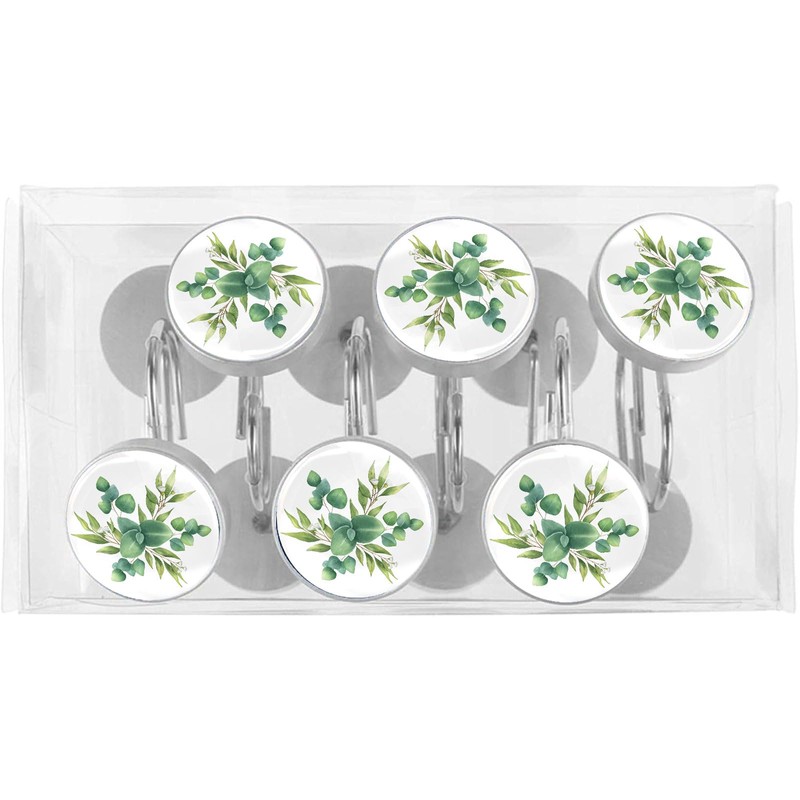 Artinhand Green Eucalyptus Leaf Shower Curtain Hooks Set of 12