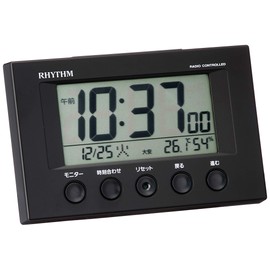 RHYTHM 8RZ166SR02 Alarm Clock, Atomic Clock, Thermometer, Hygrometer, FitWave Smart, Black, 3.0 x 4.7 x 2.1 inches (7.7 x 12 x 5.4 cm)