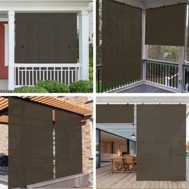 E&K Sunrise 7'W x 6'H Foldable Sun Shade Curtain Cordless Shade Blind UV Block for Patio Backyard Gazebo Deck Pergola Porch (Brown)
