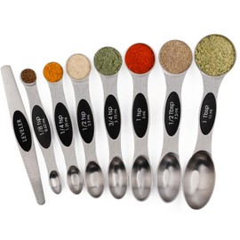 Magnetic Measuring Spoons Stainless Steel Set of 8 Stackable Double Sided Measuring Spoons for Dry and Liquid Ingredients