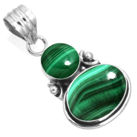 Jeweloporium 925 Silver Pendant for Women Green Natural Malachite Gemstone Solitaire Silver Pendant Necklace Easter Gift Costume Jewelry