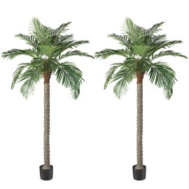 Artificial Phoenix Palm Tree Outdoor Indoor Decor Large Faux Coconut Silk Palm Tree Tropical Fake Tree Large Faux Sago Palm Plant for Home Yard Outside (7 FT)