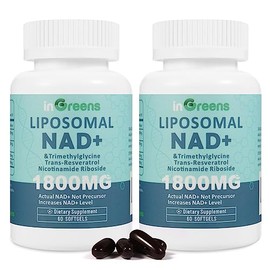 inGreens Suplemento liposomal NAD+ de 1800 mg con ribósido de nicotinamida, resveratrol trans, trimetilglicina, reemplaza a NMN, aumenta NAD +, defens
