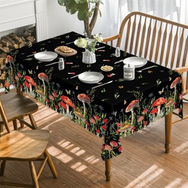Horaldaily Mushroom Tablecloth 60x104 Inch Rectangular, Black Seasonal Vintage Washable Seasonal Table Cover for Party Picnic Dinner Decor