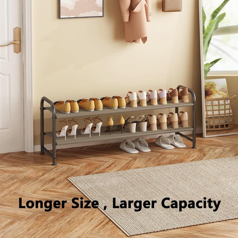 LINZINAR Shoe Rack 2 Tier Long Storage Organizer Wide Metal
