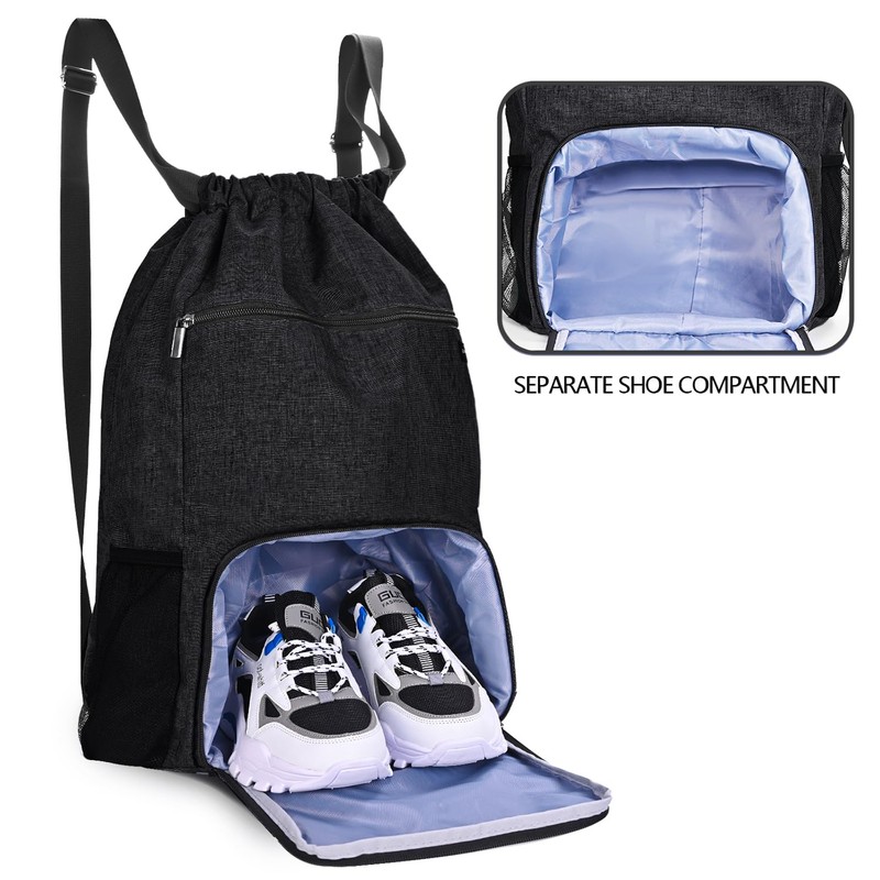 BAVELOE Drawstring Backpack with Wet Pocket & Shoe Compartment, Water-Resistant