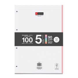 Miquelrius - Refill Pad Glued Sheets, 5 Stripes of Pastel Colours, 100 Sheets of Dots, A4 Size, 90 g/m² Paper, 4 Drills