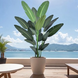 TTdoit Artificial Bird of Paradise Plant 7Ft Tall Fake Silk Banana Leaf Plant, Faux Tree with Black Plastic Pot,Fake Greenery Potted Artificial Tree for Home Living Room Office Indoor Outdoor Decor