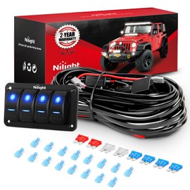 Nilight 16AWG 14AWG 12AWG LED Light Bar Wiring Harness Kit 12V On/Off 4 Gang Rocker Switch Panel Power Relay Blade Fuse 5Pin Toggle Switch for Cars Boat ATV Trucks-8 Leads