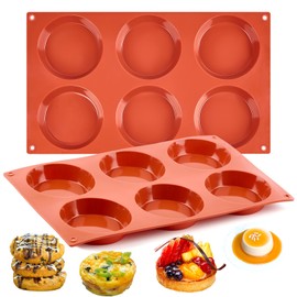 Ocmoiy Silicone Muffin Top Pans/Egg Molds for Baking Non-Stick 3" Round Silicone Mold for Muffins, Eggs, Tarts, Corn Bread, 6 Cavities Whoopie Pie Pan Pack of 2