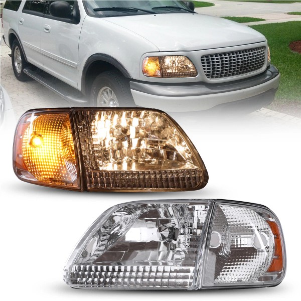 ROXX Headlights Chrome Clear Projector Headlamps Pairs For 1997-2003 Ford