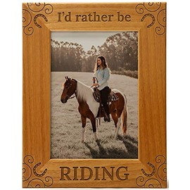 CEDAR CRATE MARKET I'd Rather Be Riding Pet Picture Frame Engraved Natural Wood, Fits a 5x7 Vertical Portrait, Horse Picture Frame, Horse Mom Gifts
