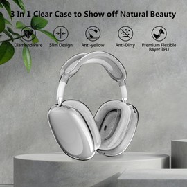 Aircawin for AirPods Max Case Clear Black,3 in 1 Clear Soft TPU Ear Cups Case Cover/Ear Pad Case Cover/Headband Cover for Airpods Max Case Cover,Case for AirPod Max Headphone Accessories-Black