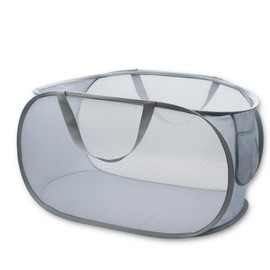 HONOMA Sturdy Mesh Laundry Hamper Basket Bag,Pop up Basket with Side Pocket for Laundry Room, Bathroom, Kids Room, College Dorm or Travel (Pop Horizontal, Grey)