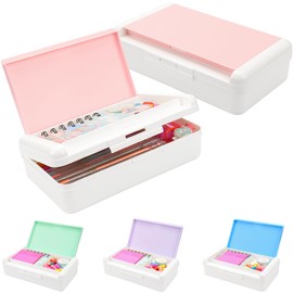 Pencil Box for Office Supplies Storage Organizer Box,Double Layer Large Capacity Pencil Boxes,Plastic Crayon Box with Snap-tight Lid,Stackable Storage Box for Gel Pens Pencil Case Organizer-Pale Pink
