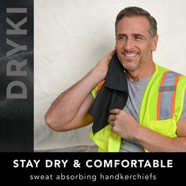 DRYKI Pañuelos absorbentes del Sudor, los pañuelos Deportivos Originales de Microfibra para Absorber el Sudor de Las Manos, la Cara y el Cuerpo (Negro clásico, Paquete de 3 Tallas XL)