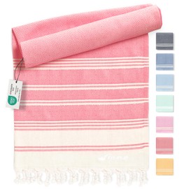 Hammam towel - Beach towel XXL made from 100% recycled cotton - Quick-drying Turkish hammam beach towels, fouta, pestemal Turkish towels ideal as a Turkish blanket – Coral – 200x200cm Diamond