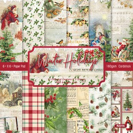 Verve Jelly 12 Designs Christmas Pattern Paper Pack 24 Sheet Merry Christmas Scrapbook Specialty Paper Single Sided Cardstock Paper Decorative Craft Paper for Card Making Scrapbook, 6*6in