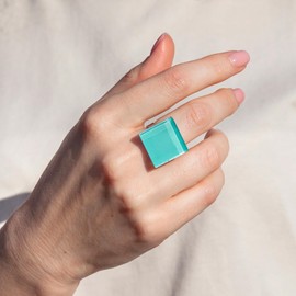 Statement Ring mit Stein türkisblau (20mm) • Geburtsstein Schmuck Geometrisch • Edelstahlring größenverstellbar (min. Ø 17mm) • handgemacht & nachhaltig