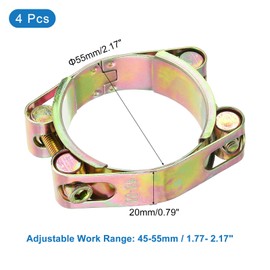 sourcing map 4 Pack T-Bolt Hose Clamp, 0.8" Heavy Duty Adjustable Tube Clamps Radiator Hose Clamp Working Range 45-55mm for 1.77"-2.17" Hose ID Intake Soft Hose Intercooler Clamp