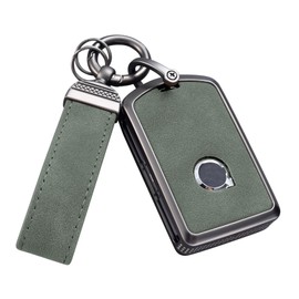 YO&YOYE Compatible with Volvo Key Fob Cover with Keychain Leather Key Case Protector for Volvo XC90, XC60, XC40, S60, S90, V60, V90, Polestar 1, Polestar 2, Green