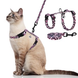 PAWCHIE Cat Harness and Leash Set, Cats Escape Proof-Adjustable Kitten Harness Lightweight Soft Outdoor Walking Travel Pet Safe Harness, Puppy Harness for Girl Cats Bunny Rabbit Small Dog, Pink M
