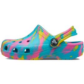 Crocs Kids' Classic Marbled Tie Dye Clog , Digital Aqua/Multi, 2 Little Kid