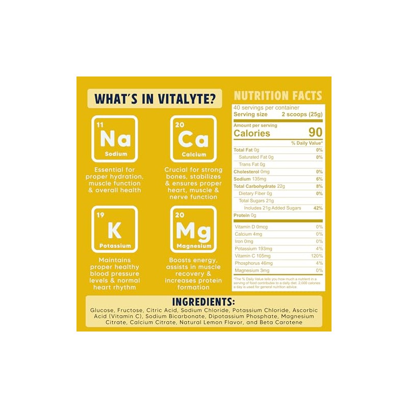 Vitalyte Mezcla Bebidas Polvo Electrolitos Naturales Gluten Tazas Por Contenedor