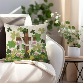 QIONG MENG St Patricks Day Pillow Covers 18x18 Inch Set of 2 Nativity Religious Shamrock Throw Pillowcase Happy St. Patrick's Day Cushion Case for Home Sofa Living Room Decor